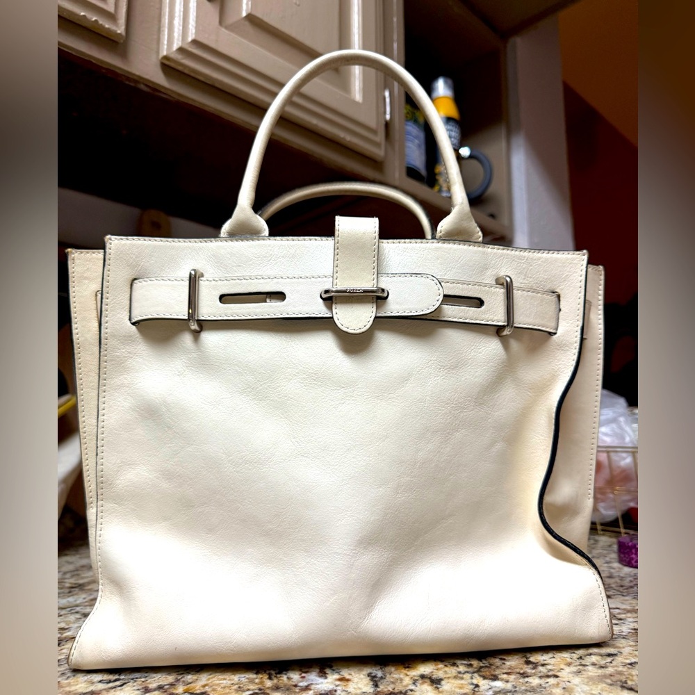 Authentic Furla white leather birkin look-alike